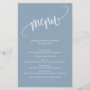 Menu de Papel Azul empoeirado com Caligração Minim