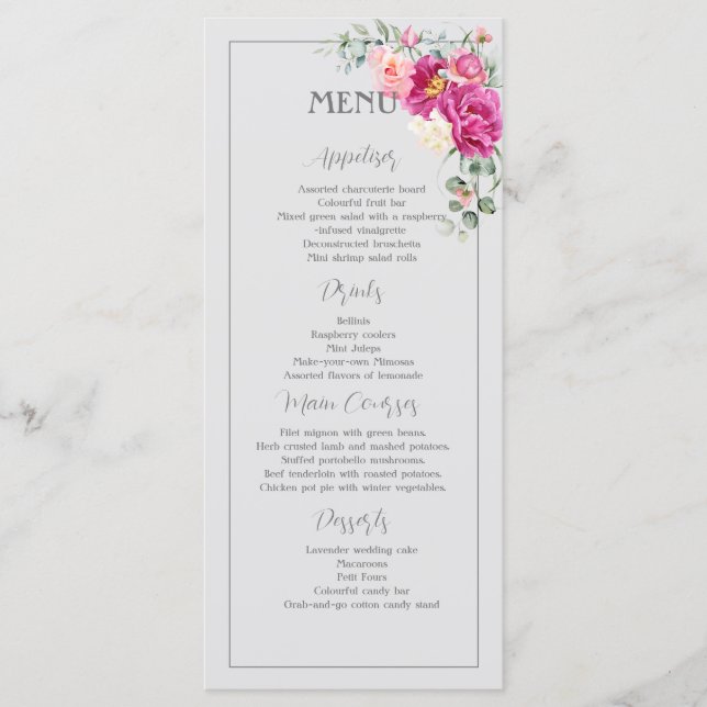 Menu de Peônia & Rosas com Folhagens de Eucalipto (Frente)