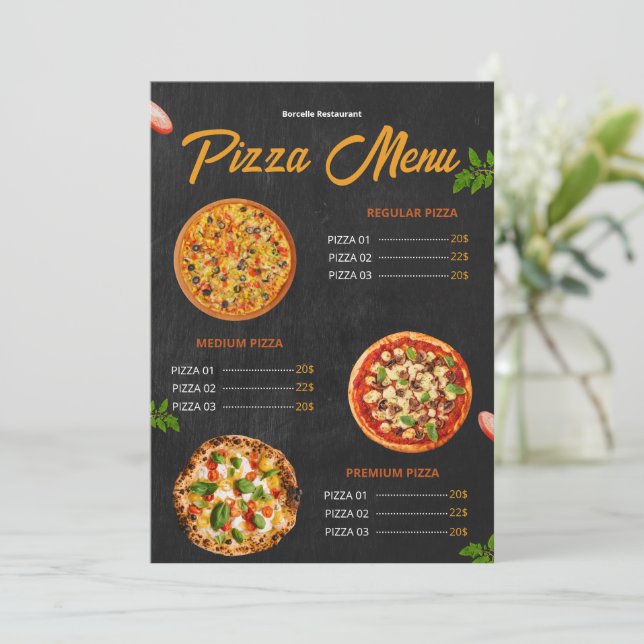 Menu de Pizza Editável Pizzaria Menu de Restaurant (Em pé/Frente)