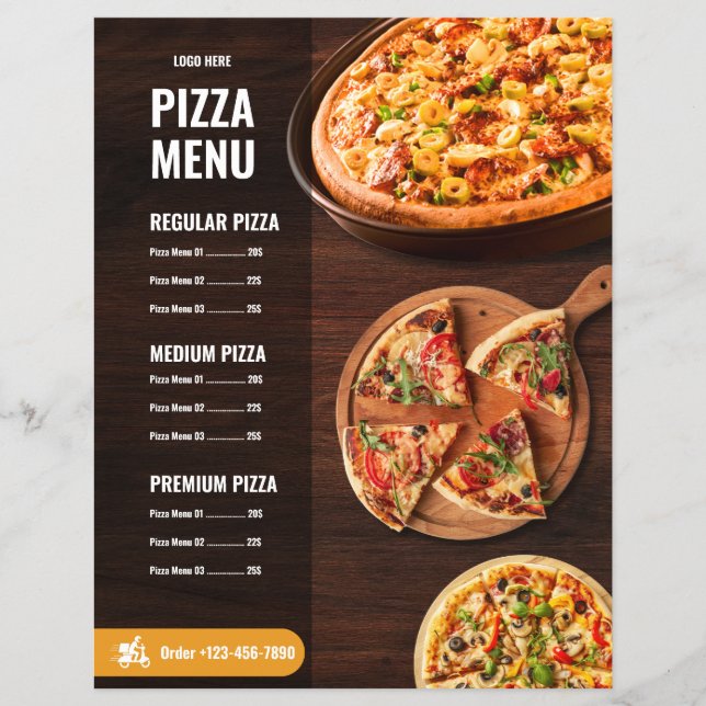 Menu de Pizza Editável pizzeria Menu de Restaurant (Frente)
