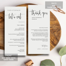 Menu de Placecard de Obrigado Mínimo Moderno Elega