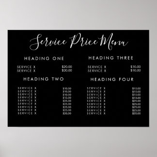 Menu de Preço de Serviço Poster Impresso Personali