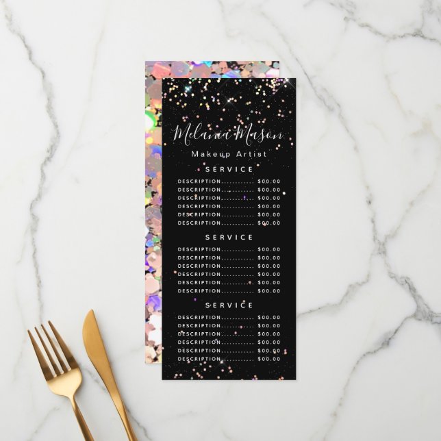 Menu de Preço Preto do Artista de Maquiagem de Lei (Frente/Verso In Situ)