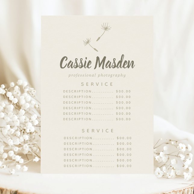 Menu de Preços do Serviço Botânico Rústico de Seme (Criador carregado)