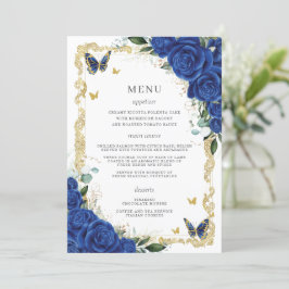 Menu de Quinceanera Dourada com a Vintage Azul Rea