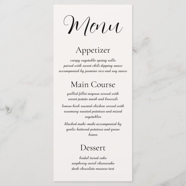 Menu de Recepção Beige Elegância (Frente)