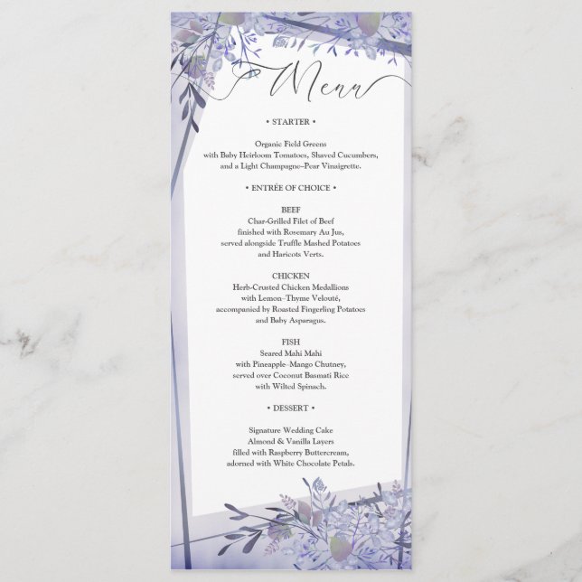Menu de Recepção de casamento Botânica Romântica (Frente)