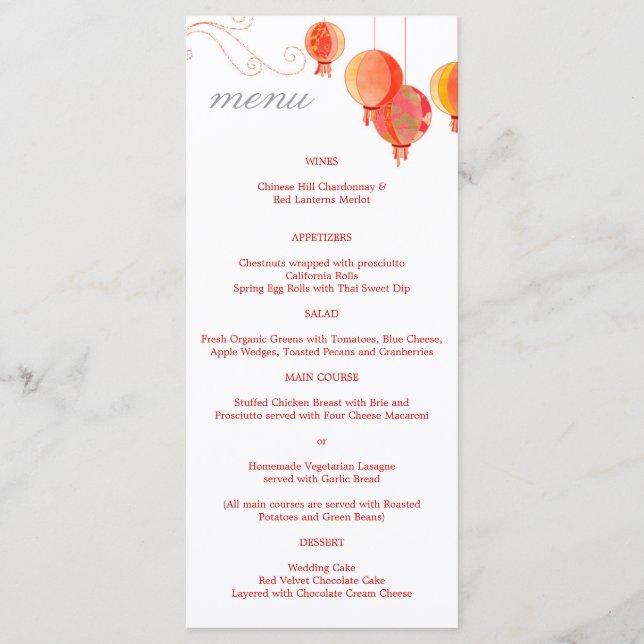 Menu de Recepção de casamento Branca dos Lanternas (Frente)
