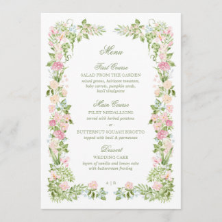 Menu de Recepção de Casamento com Florais em Aquar