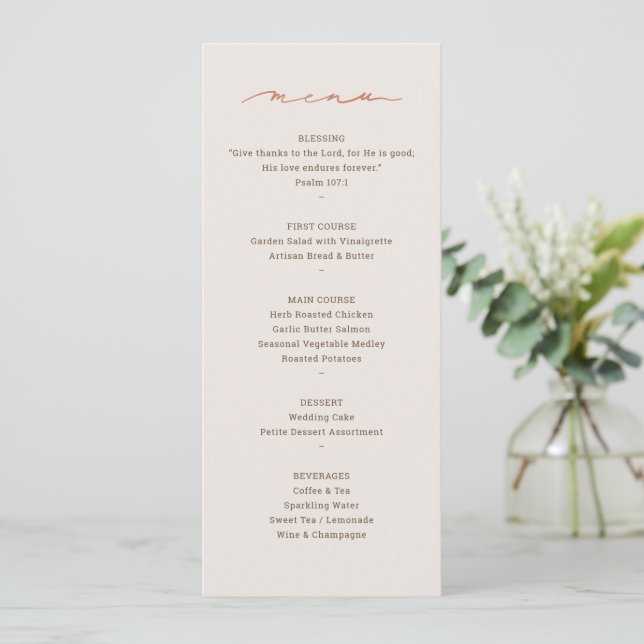 Menu de Recepção de Casamento com Letra à Mão (Em pé/Frente)