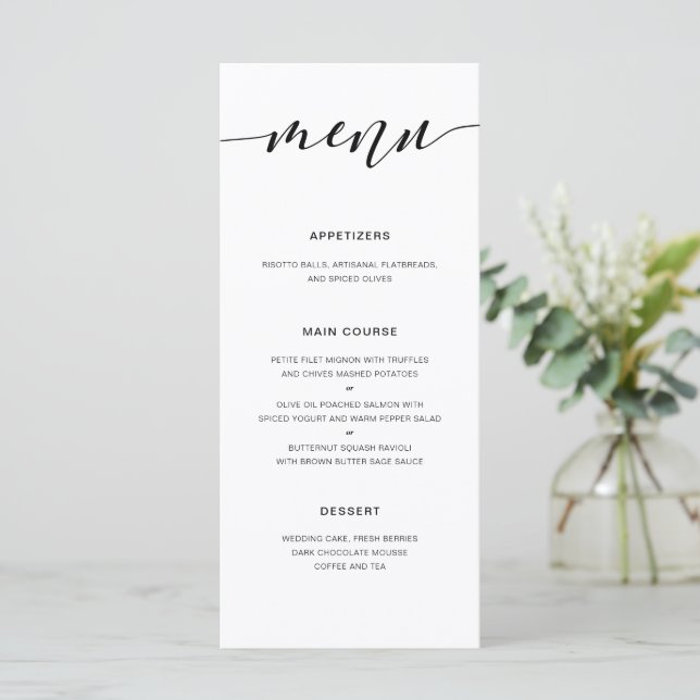 Menu de Recepção de casamento da Caligrafia Russa  (Em pé/Frente)