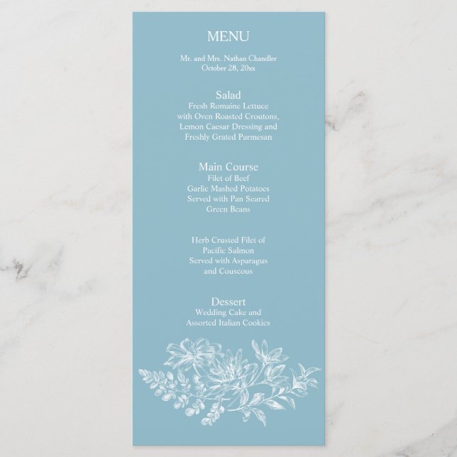 Menu de Recepção de casamento da Flor Branca Elega (Frente)