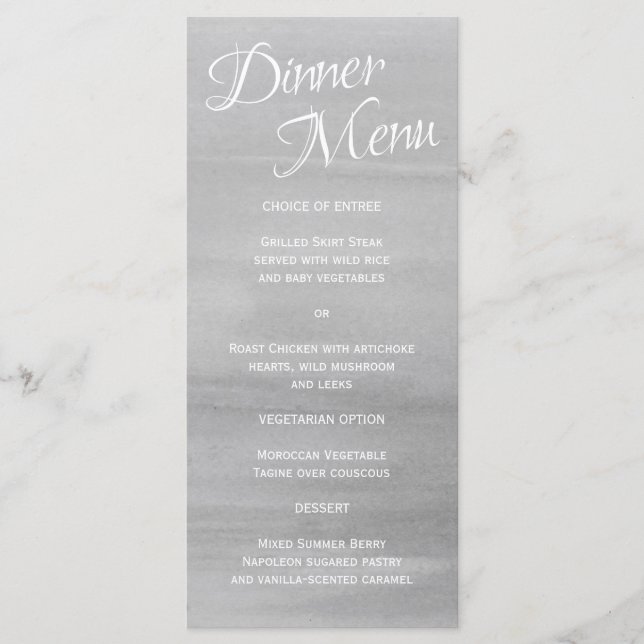 Menu de Recepção de casamento de Aquarela da cinza (Frente)