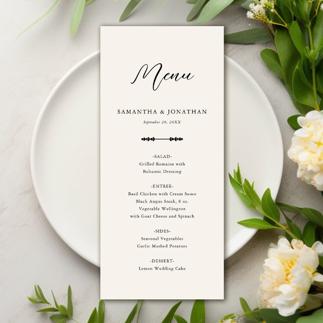 Menu de Recepção de casamento de bege Elegante Sim (Criador carregado)