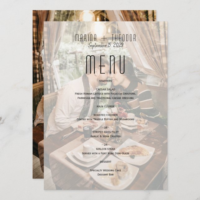 Menu de Recepção de casamento de Fotografias Moder (Frente/Verso)