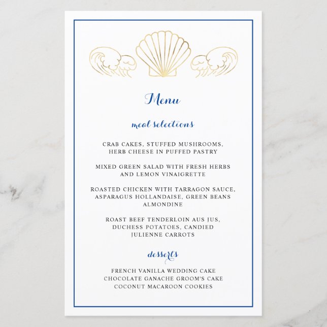 Menu de Recepção de casamento de Ondas de Seashell (Frente)