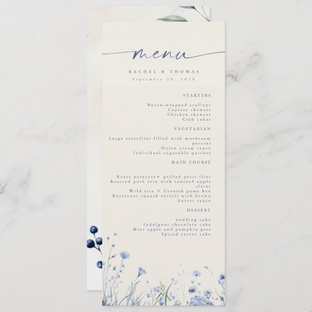 Menu de Recepção de Casamento Elegante (Frente/Verso)
