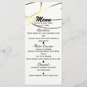 Menu de Recepção de Casamento em Folha Faux Dourad