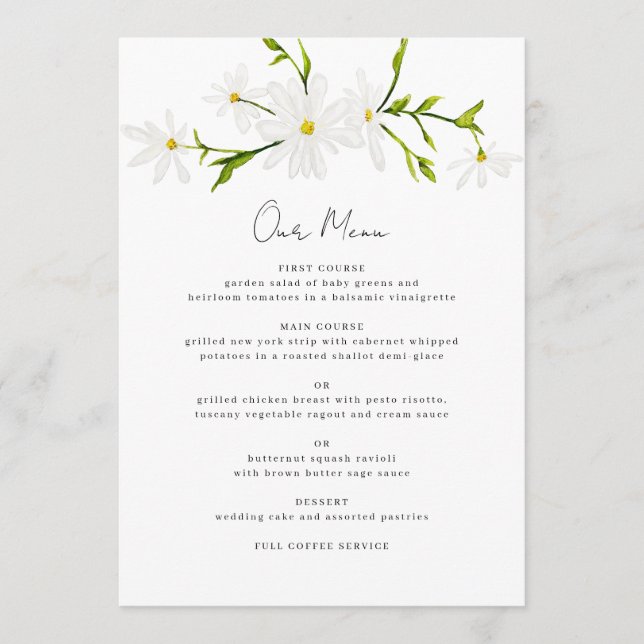 Menu de Recepção de casamento Floral de Margarida  (Frente)