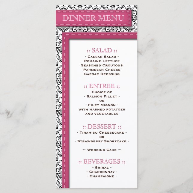 Menu de Recepção de Casamento tema damasco com Tít (Frente)