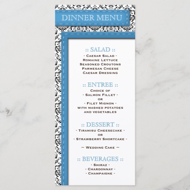 Menu de Recepção de Casamento tema damasco com Tít (Frente)