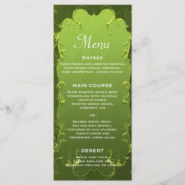 Menu de Recepção de casamento Verde Elegante (Frente)