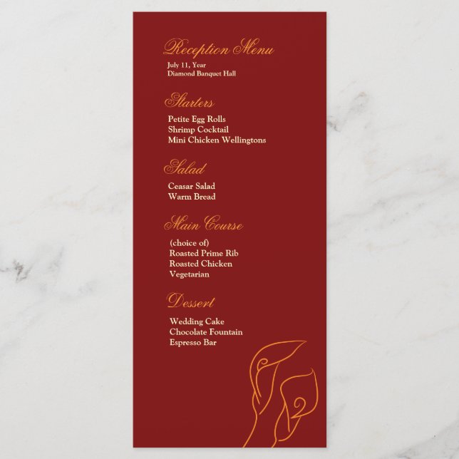 Menu de Recepção dos Lírios Vermelho e Laranja Cal (Frente)