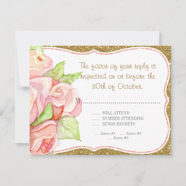 Menu de Resposta RSVP Casamento Watercolor Rose Bo (Frente)