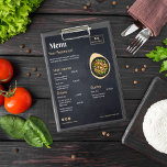 Menu de restaurante personalizado | Menu preto-e-f<br><div class="desc">Menu de restaurante personalizado | Menu preto moderno de fotos,  Um logotipo simples personalizado e modelo de menu de 4 fotos tiradas no estilo moderno minimalista em fundo preto.</div>