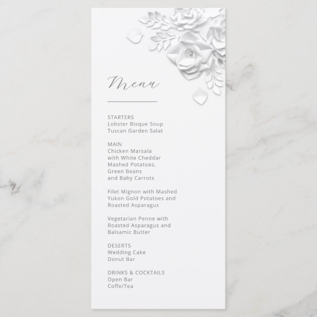 Menu de Rosas Brancas Recortadas em 3D (Frente)