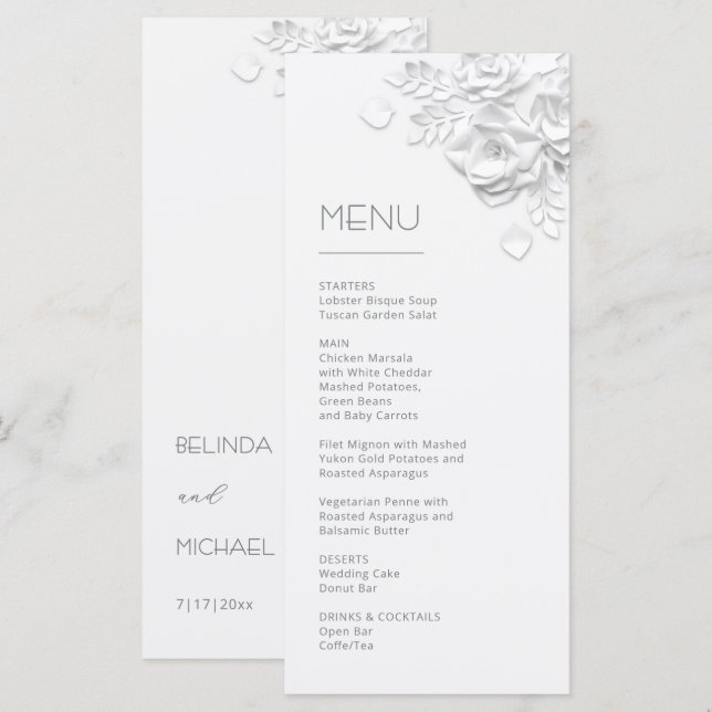Menu de Rosas Brancas Recortadas em 3D (Frente/Verso)
