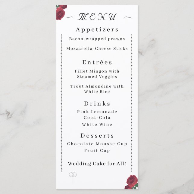 Menu de Rosas Finas Planas (Frente)