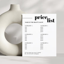 Menu de Salão de Beleza Minimalista Preto e Branco