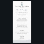 Menu de Script Náutico de Seashell Moderno Elegant<br><div class="desc">Menu de Casamento do Script Náutico de Seashell, Elegante moderno, com sombras de cinzas azuis e de argila de espuma do mar. Há uma garrafa de aquarela no topo com uma coleção de estrelas e conchas delicadas. Seus detalhes, aliados à nossa tipografia moderna, com script chic, fazem disso o cartão...</div>