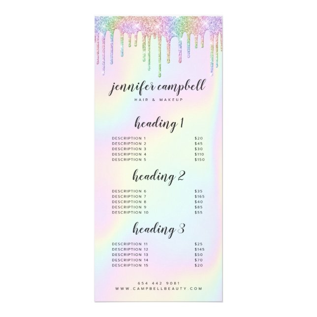 Menu de serviço de glitter holográfico goteja de g (Frente)