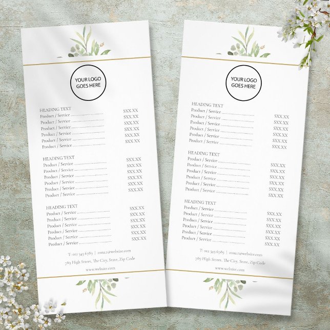 Menu de Serviço de Logotipo Personalizado com Vege (Custom Logo Greenery 2 Sided Service Menu)