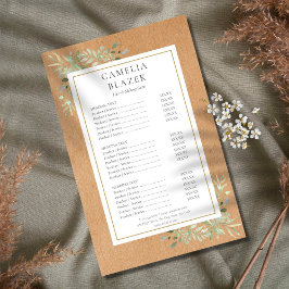 Menu de Serviço de Salão de Verduras Aquarela Rúst
