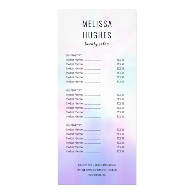 Menu de Serviço de Salão Holográfico Simples Moder (Frente)