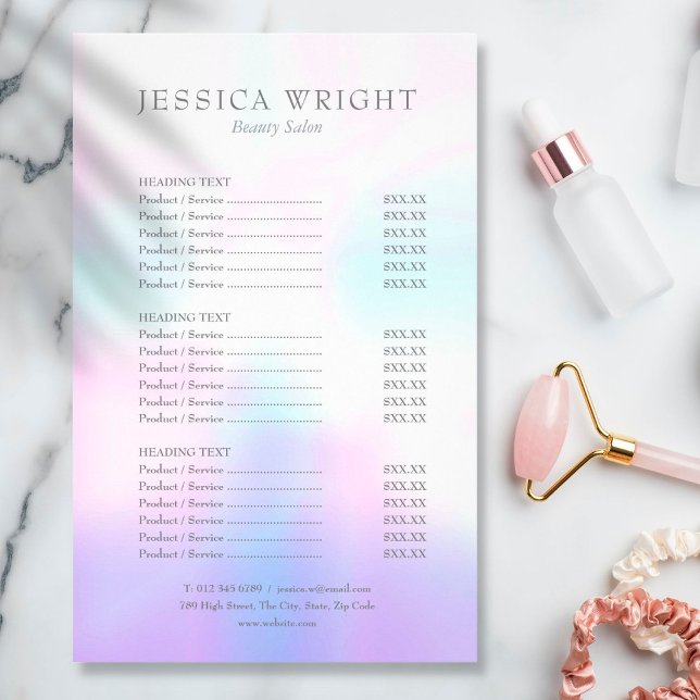 Menu de Serviço de Salão Iridescente Moderno Simpl (Criador carregado)