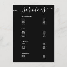 Menu de Serviço de Salão Negra Simples e Elegante 