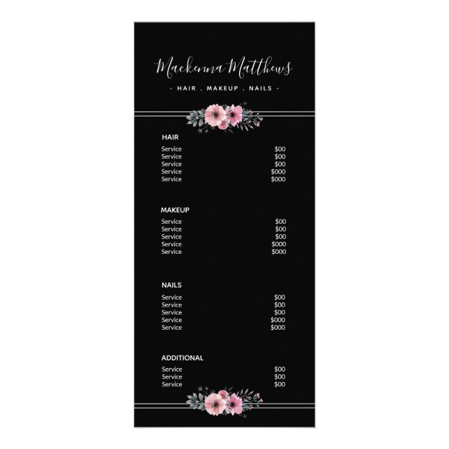 Menu de Serviço de Senha Floral Negra (Frente)