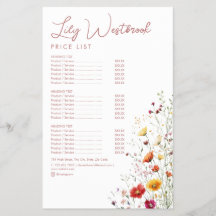 Menu de Serviço Elegante de Flor Silvestre em Aqua