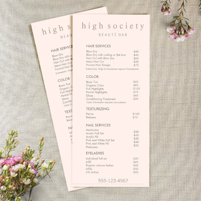 Menu de Serviço Lista de Preços de Salão Rosa Simp (Criador carregado)