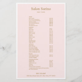 Menu de Serviço Salão de Bela Rosa Simples