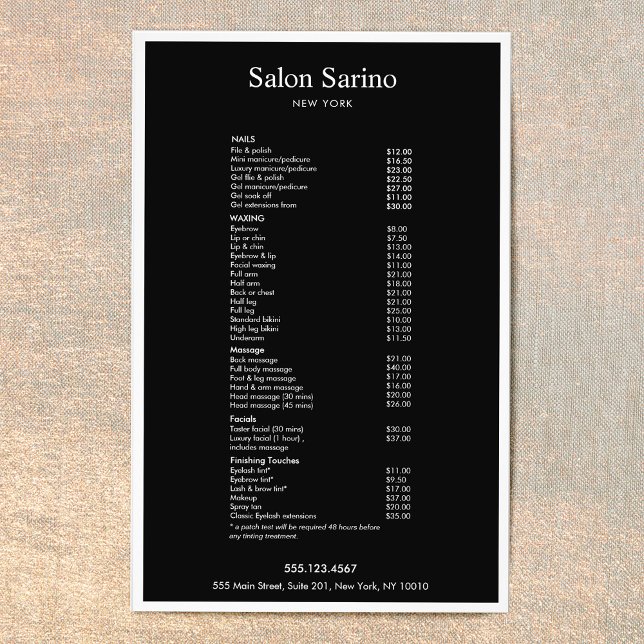 Menu de Serviço Simples de Salão de Bela Negra (Criador carregado)