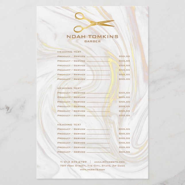 Menu de Serviços de Cabeleireiro Tesoura Dourada M (Frente)