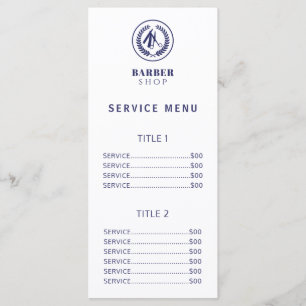Menu de serviços de preço simples e marinho branco