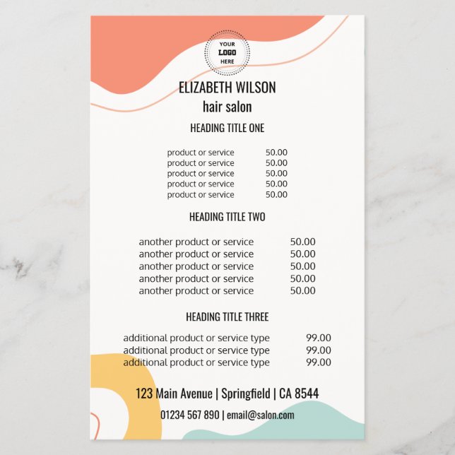 Menu de Serviços de Salão de Cabelo Abstrato Retro (Frente)