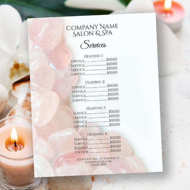 Menu de Serviços de Salão do Spa Rosa Rosa Rosa Qu (Criador carregado)