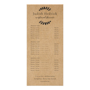 Menu de Serviços de Salão Kraft Rústico Folhas de